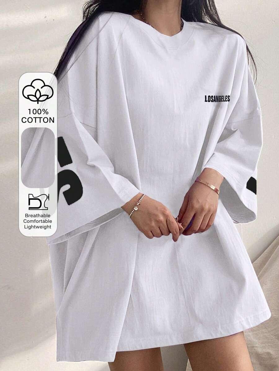 BIAŁY T-SHIRT OVERSIZE PRINT