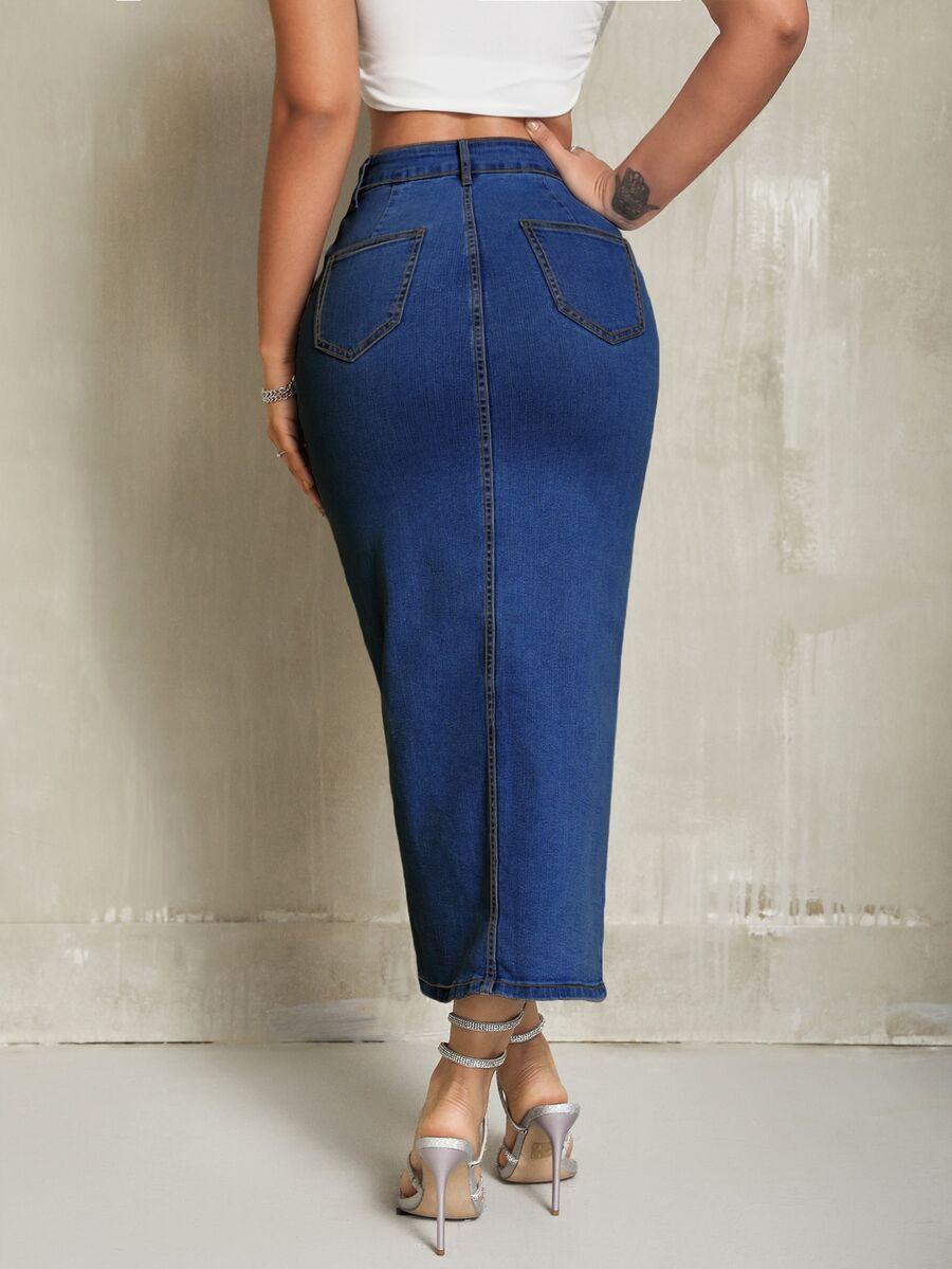 spódnica jeans rozcięcie zamek kieszenie