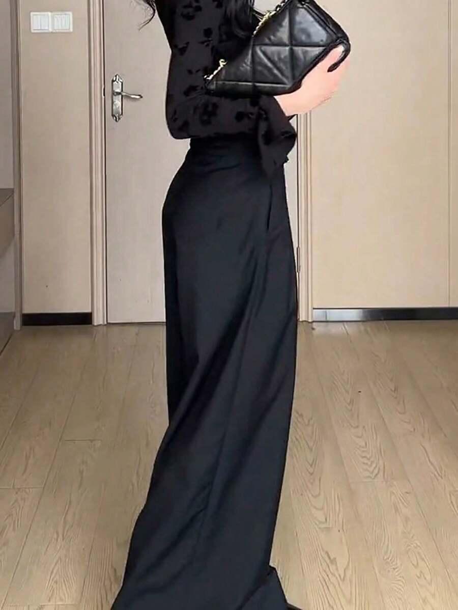 CZARNE ELEGANCKIE SPODNIE WYSOKI STAN