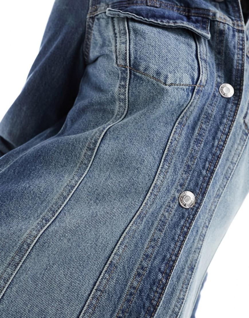 maxi sukienka jeans kołnierz guziki rozporek