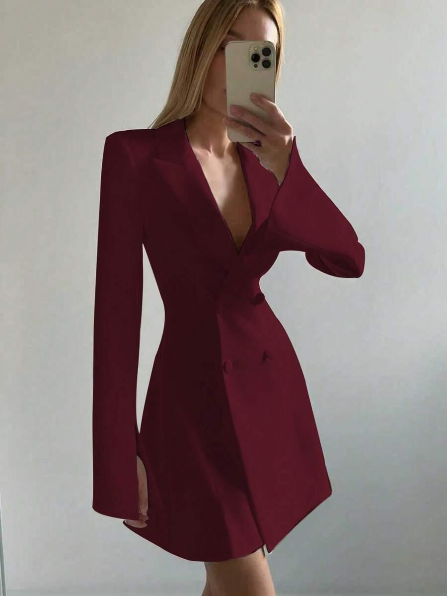 bordowa marynarkowa mini sukienka