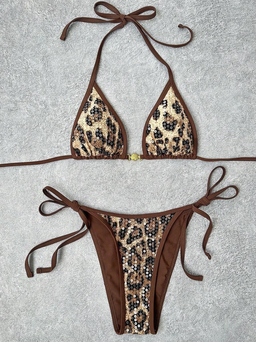 KOMPLET BIKINI W PANTERKĘ Z CEKINAMI