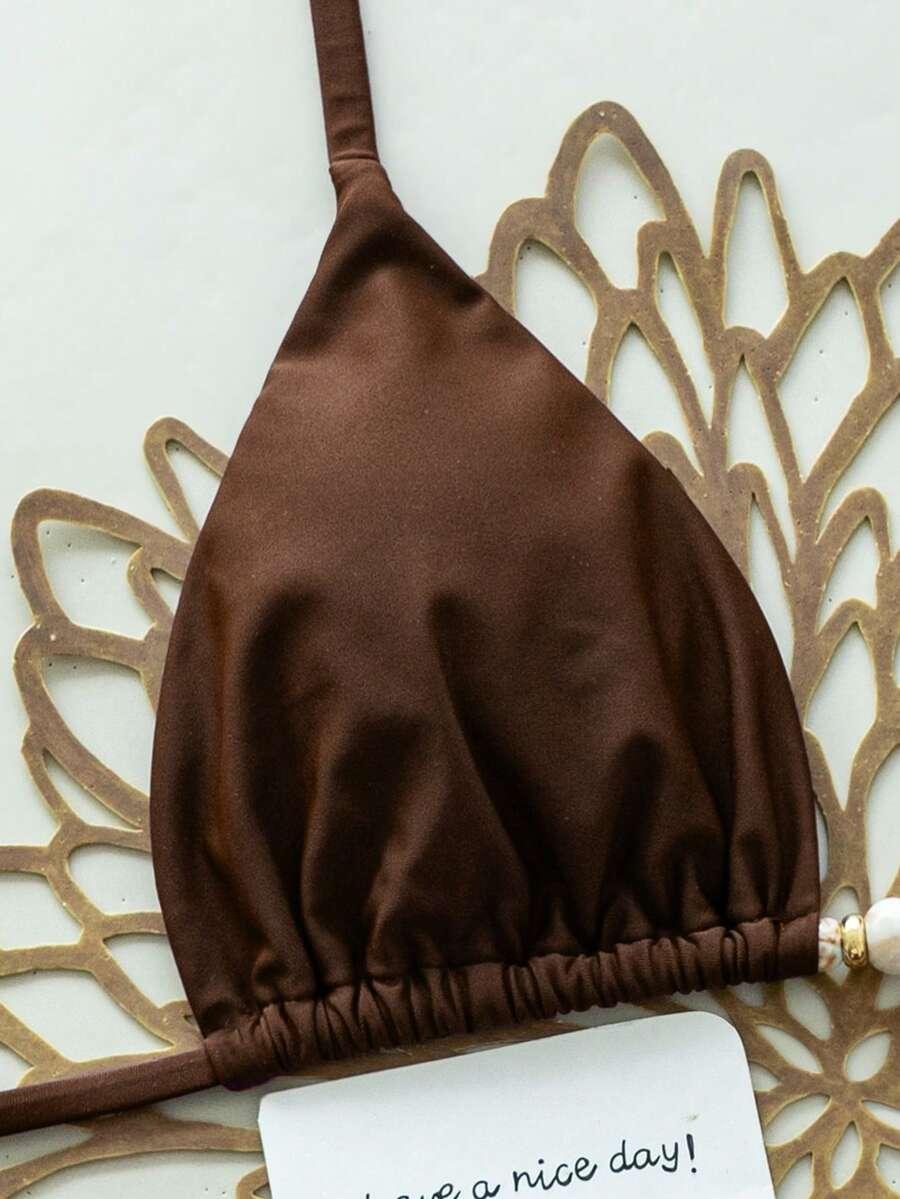 brązowy komplet bikini wiązanie