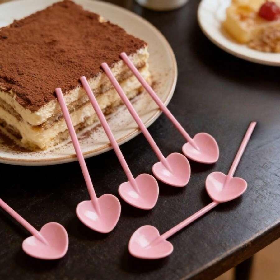 różowa łyżeczka serce 100-pack