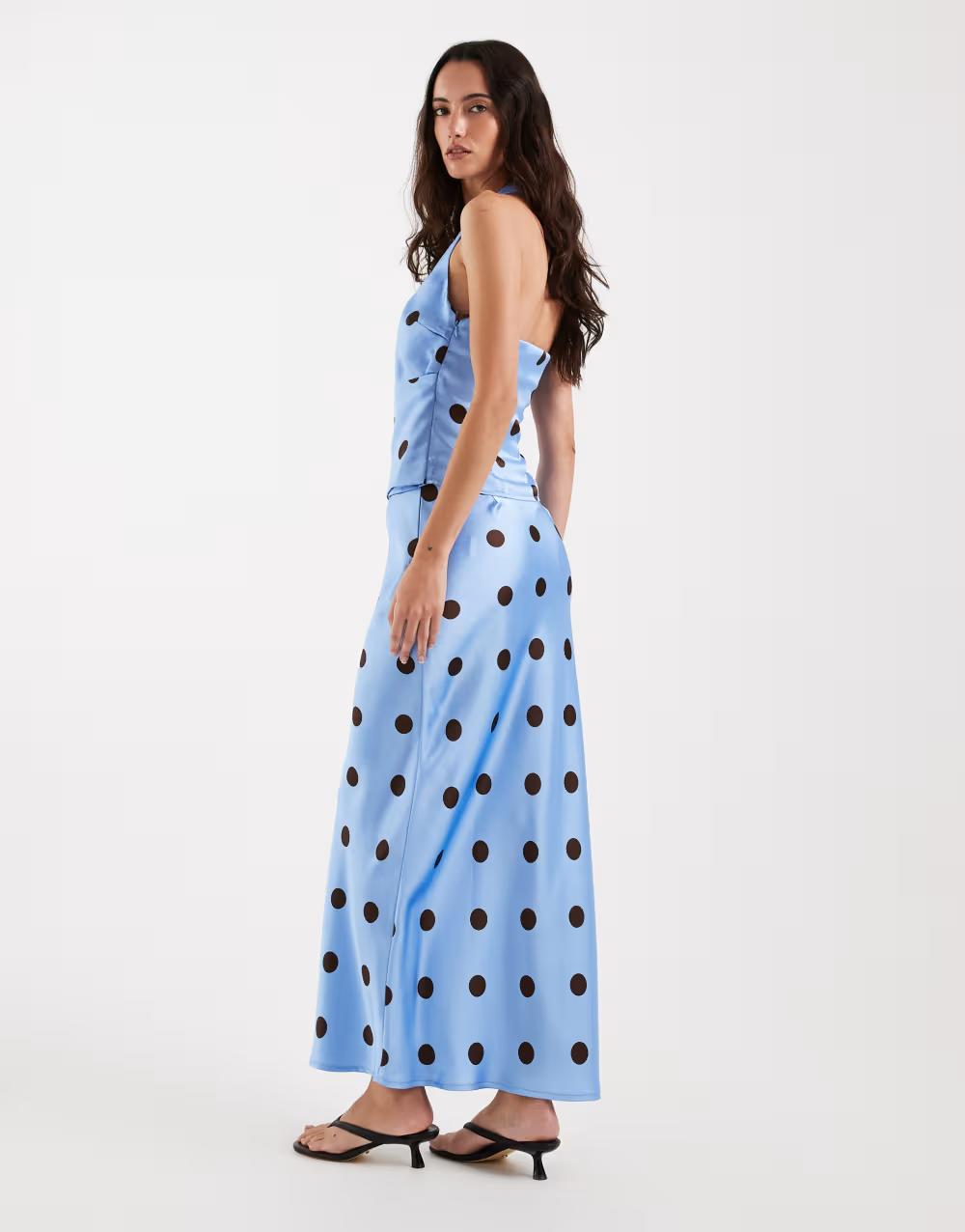 NIEBIESKA MAXI SPÓDNICA PRINT GROSZKI