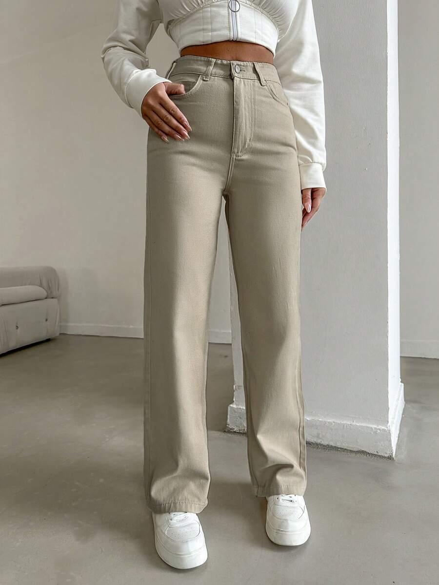 BEŻOWE SPODNIE JEANS