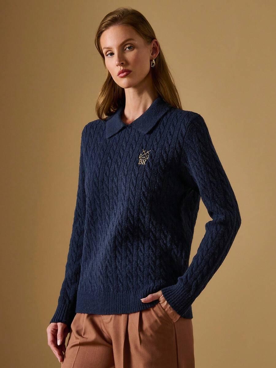 GRANATOWY SWETER KOŁNIERZYK 