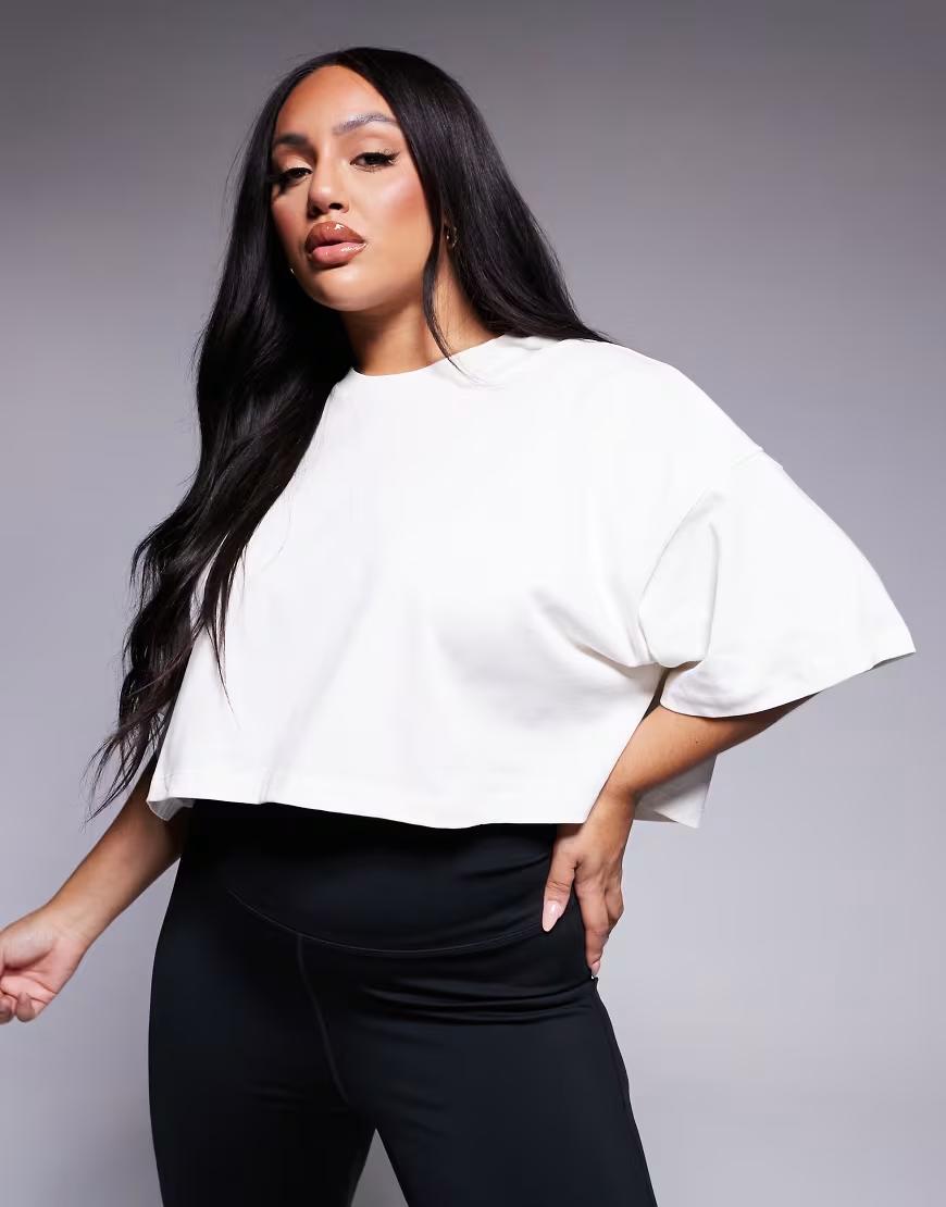 biały t-shirt basic oversize okrągły dekolt