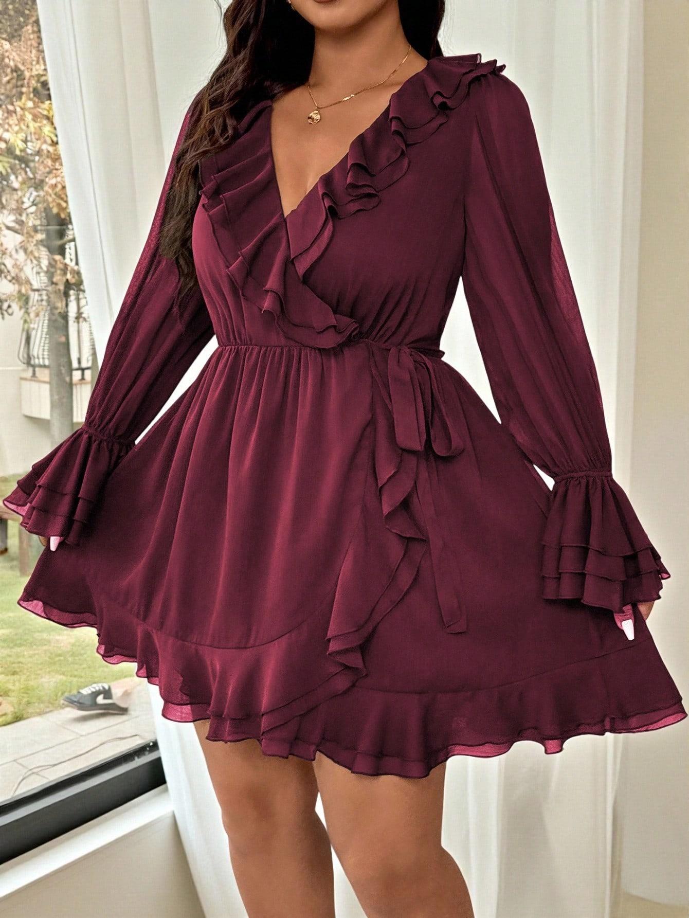 burgundowa mini sukienka 