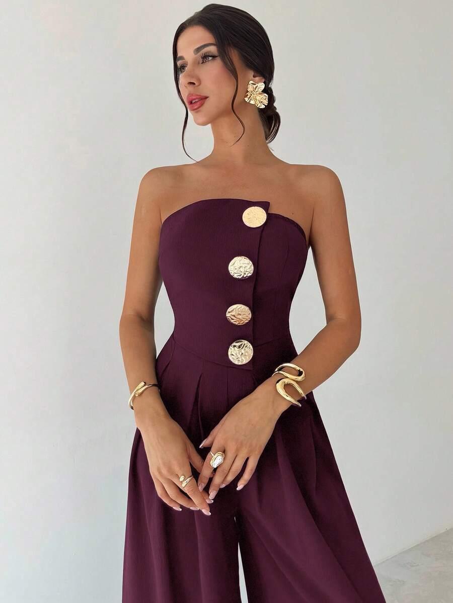 FIOLETOWY ELEGANCKI KOMBINEZON