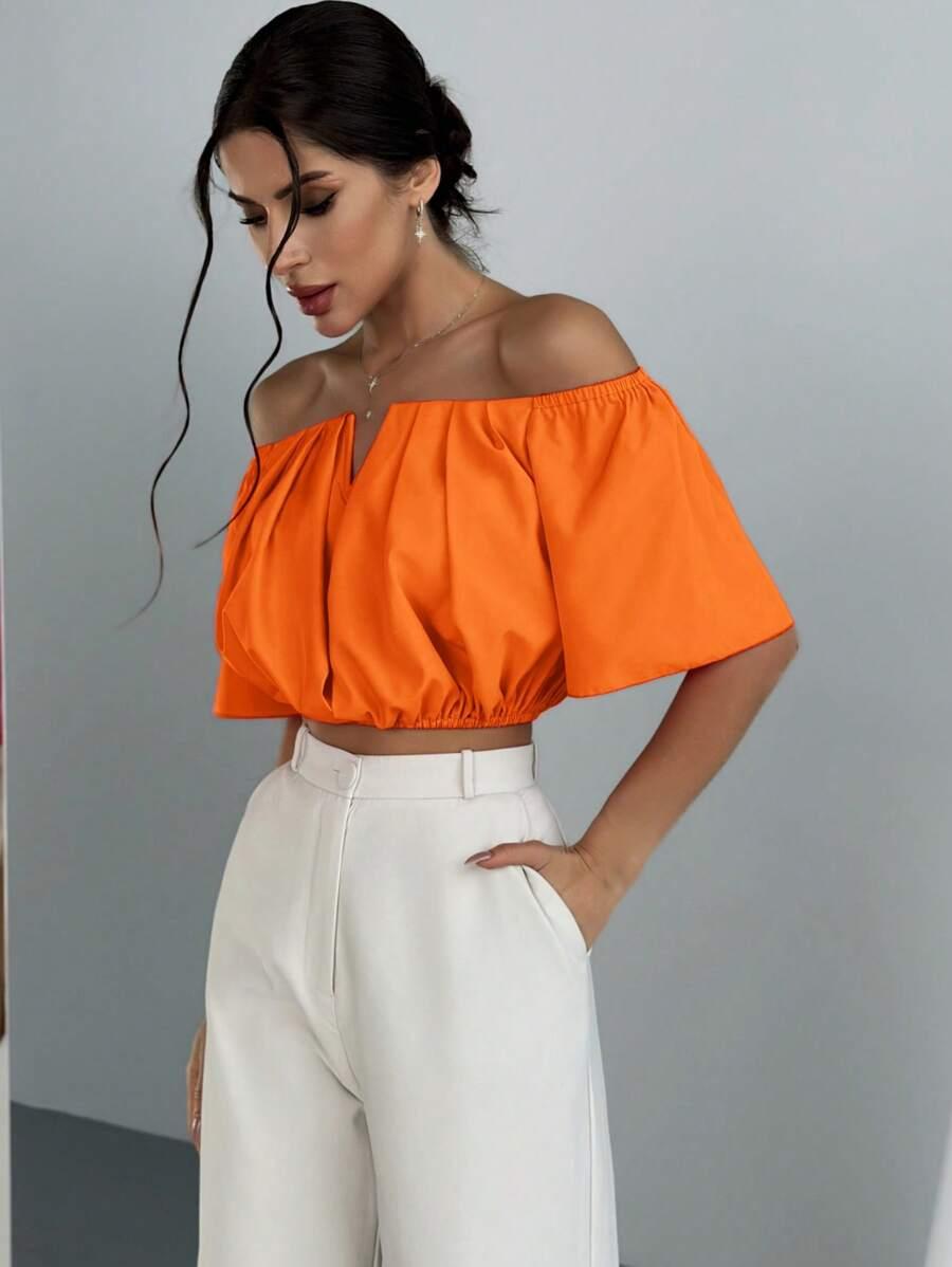pomarańczowy top marszczenie