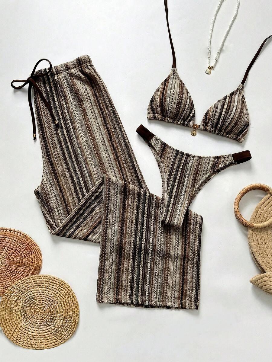 TRZYCZĘŚCIOWY KOMPLET PLAŻOWY BIKINI SPODNIE