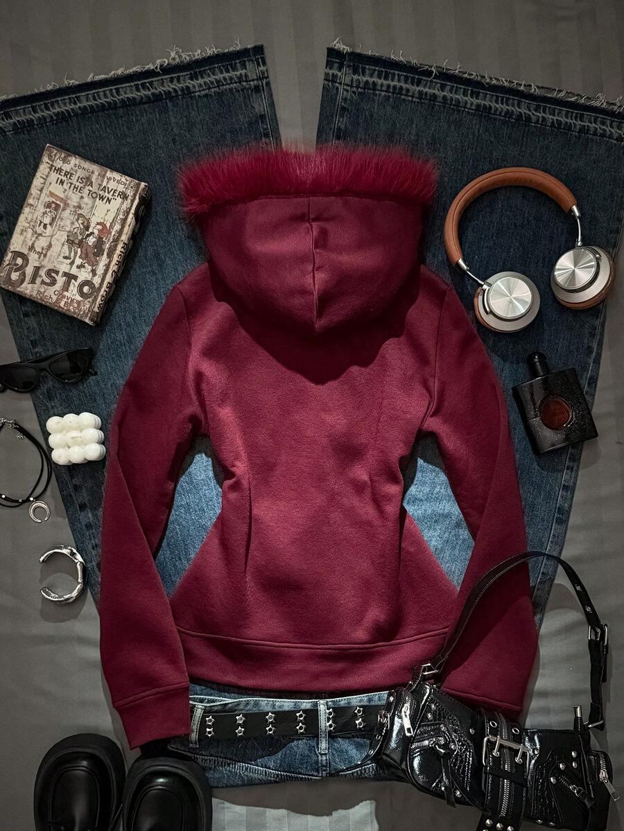 bordowa rozpinana bluza kaptur 