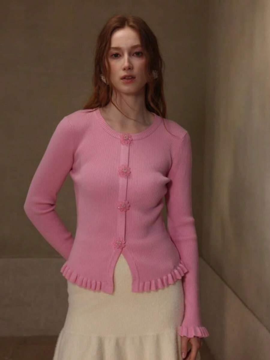 RÓŻOWY SWETER GUZIKI