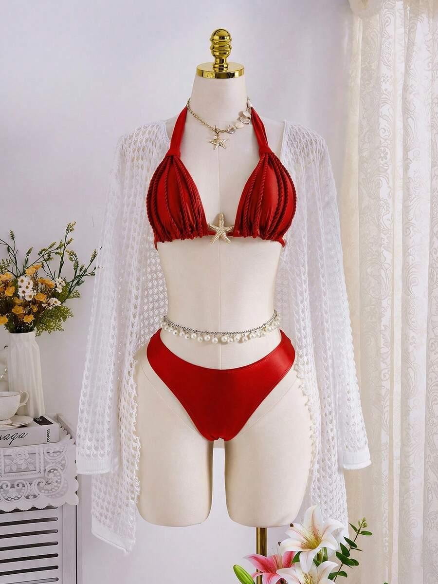 czerwony komplet bikini 