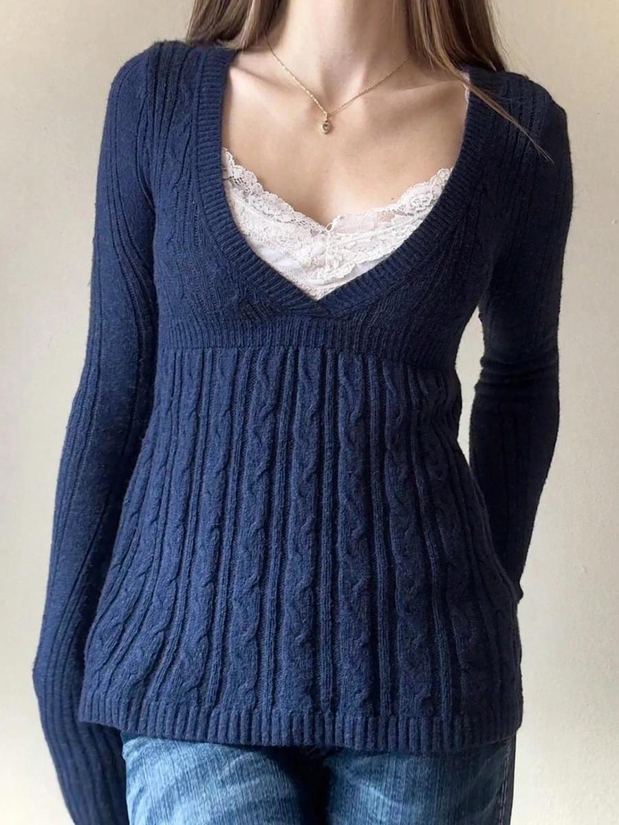 niebieski sweter v-neck