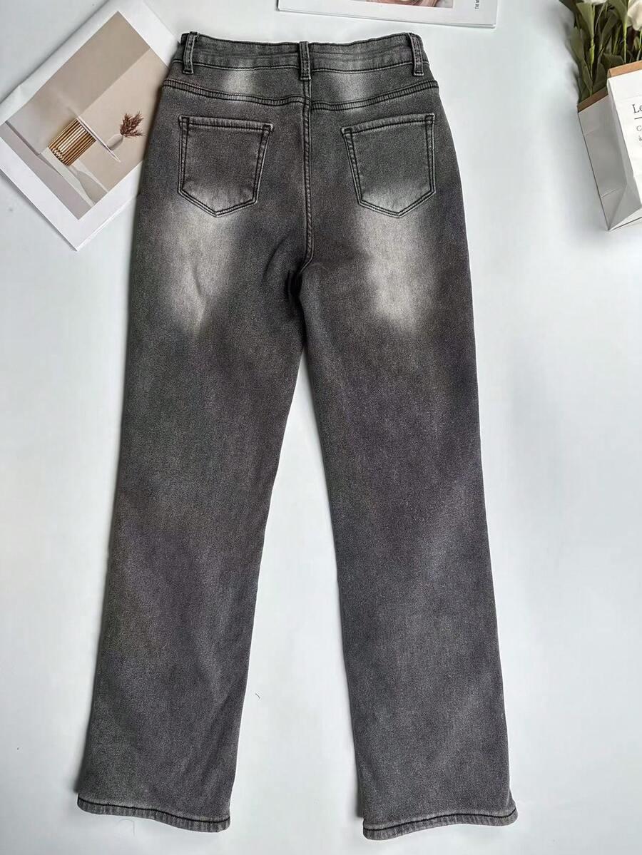 SZARE ocieplane SPODNIE JEANS