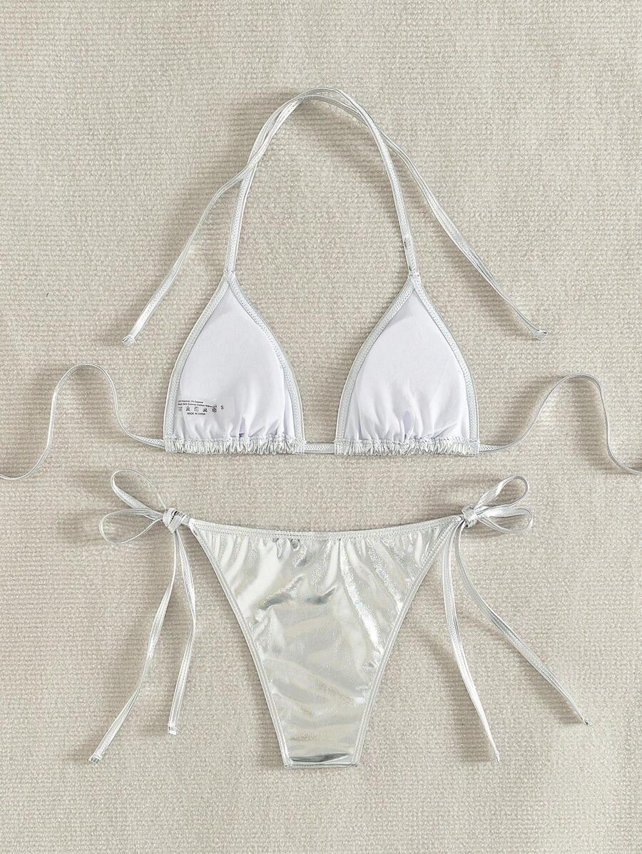 SREBRNE BIKINI DWUCZĘŚCIOWE WIĄZANE