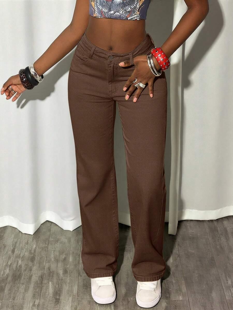 BRĄZOWE SPODNIE JEANS