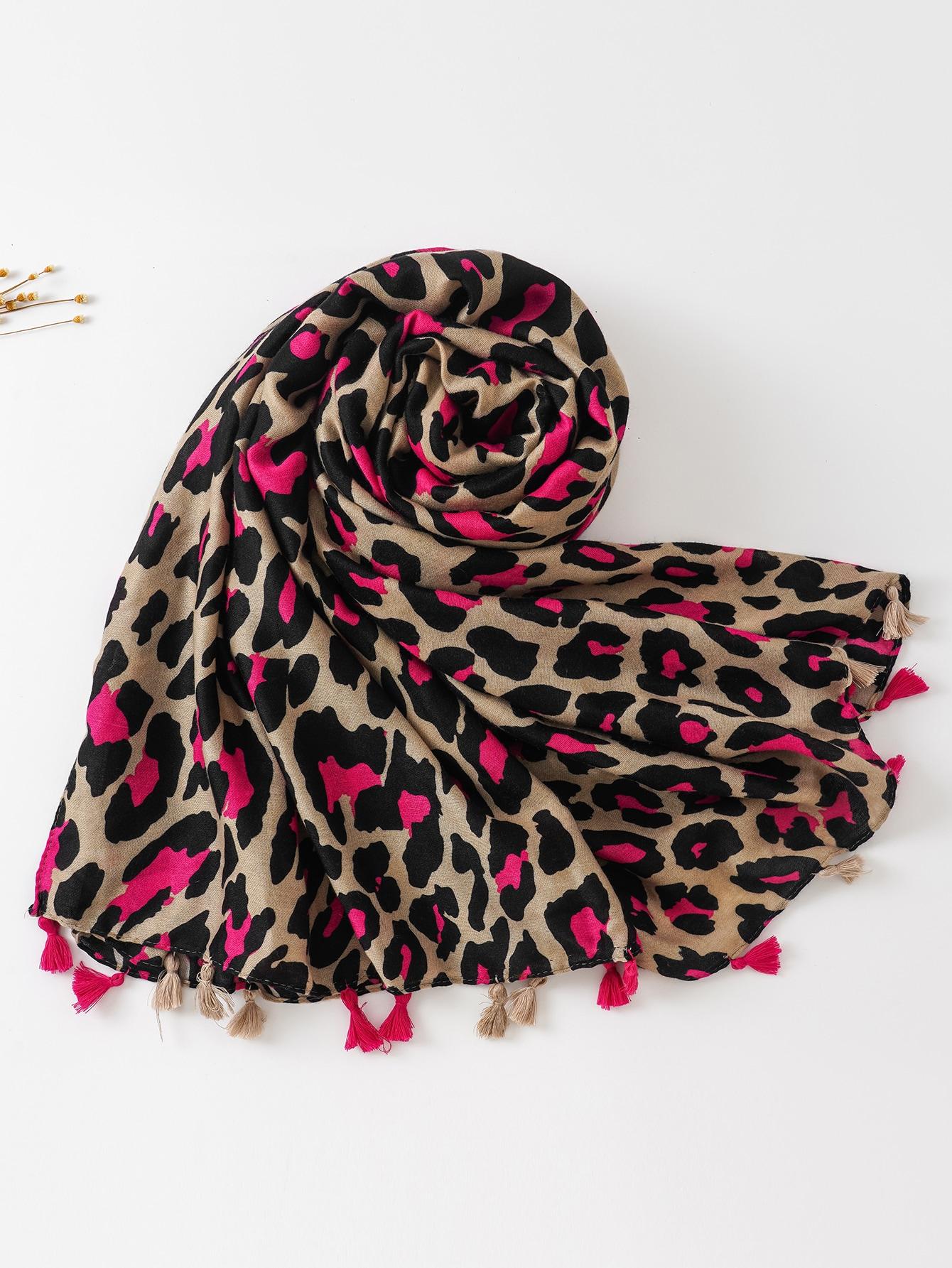 szal animal print frędzle