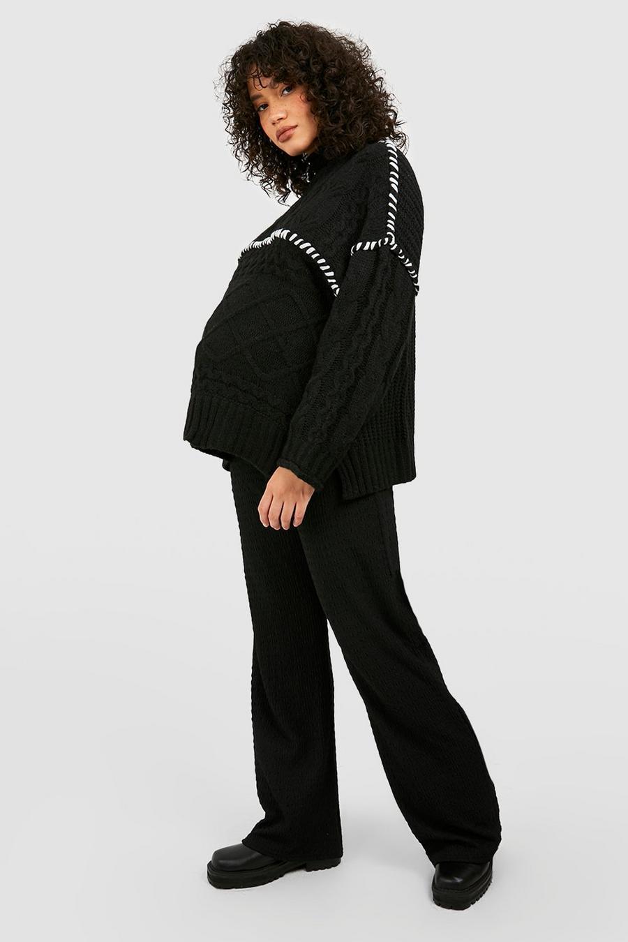 czarny sweter ciążowy oversize kontrast półgolf