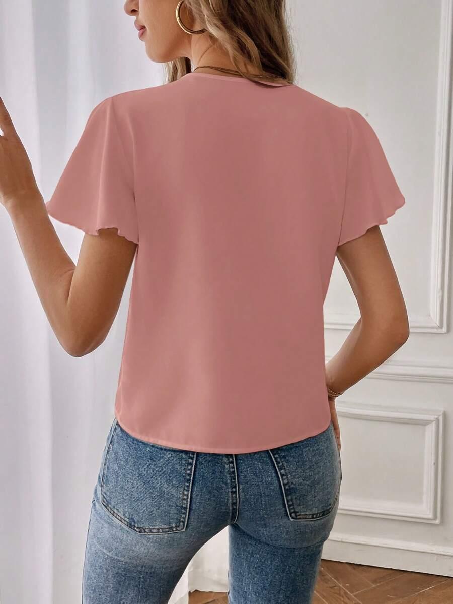 różowa bluzka falbanki v-neck