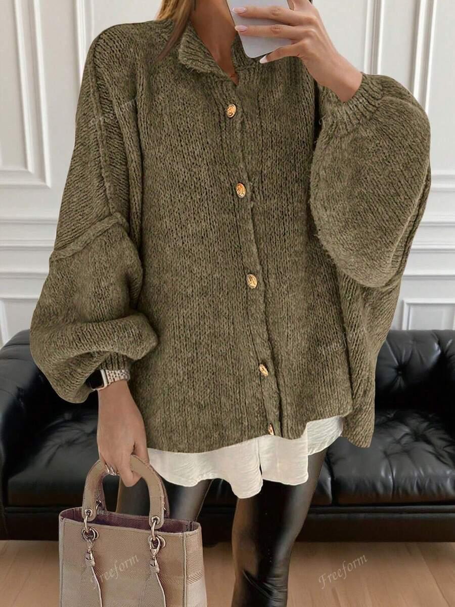 SWETER ROZPINANY Z SZEROKIMI RĘKAWAMI