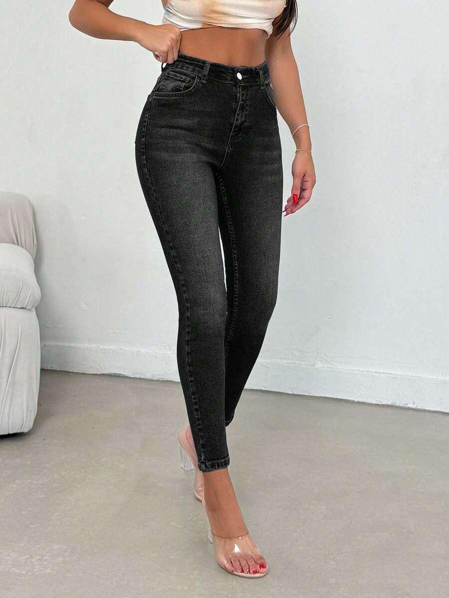 CZARNE SPODNIE JEANS WYSOKI STAN 