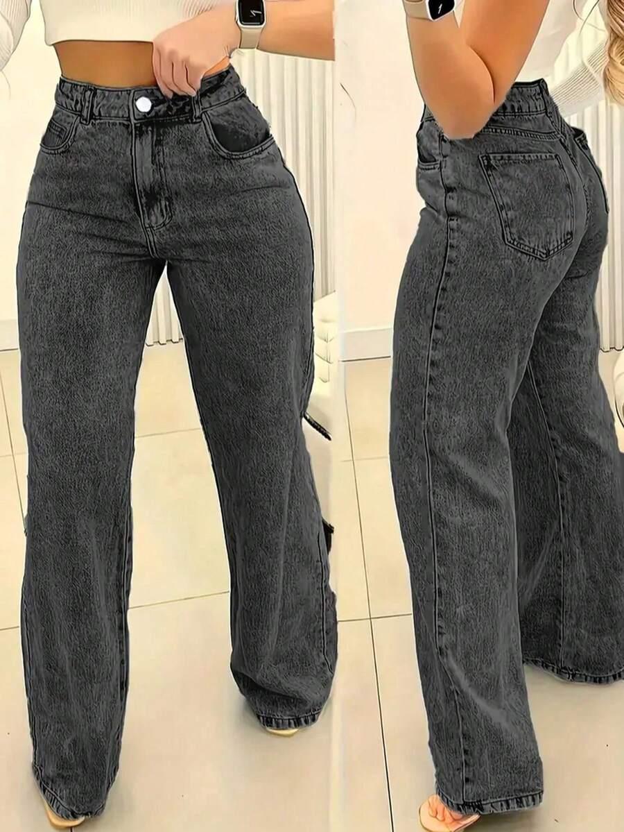szare spodnie jeans wysoki stan
