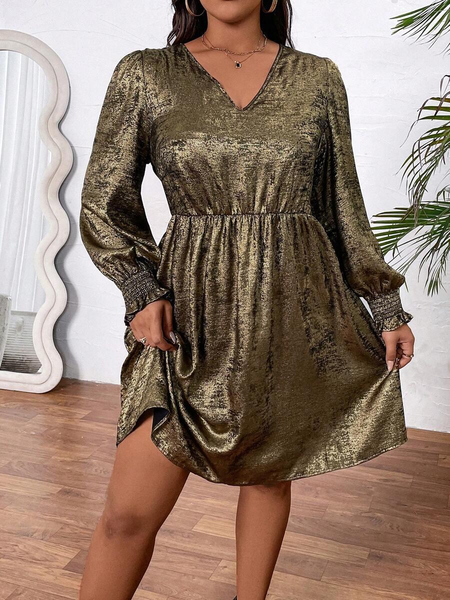 SUKIENKA GLAMOUR V-NECK Z DŁUGIM RĘKAWEM 