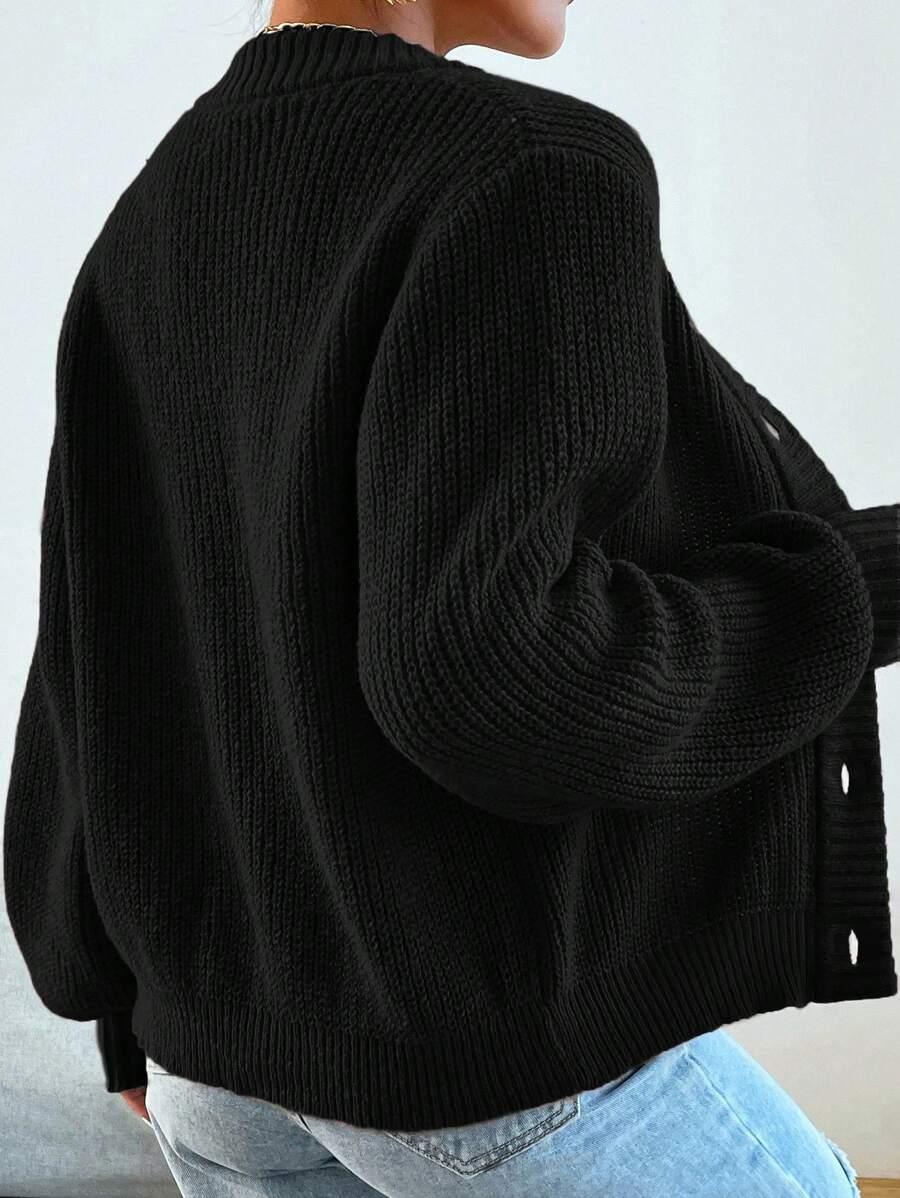 CZARNY DZIANINOWY SWETER