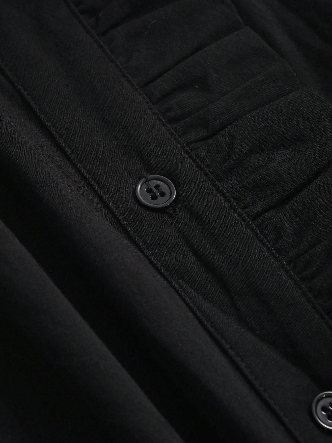 czarna koszula z kołnierzykiem guziki falbana