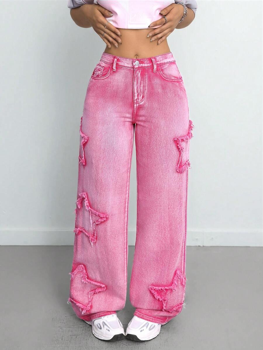 różowe spodnie jeans