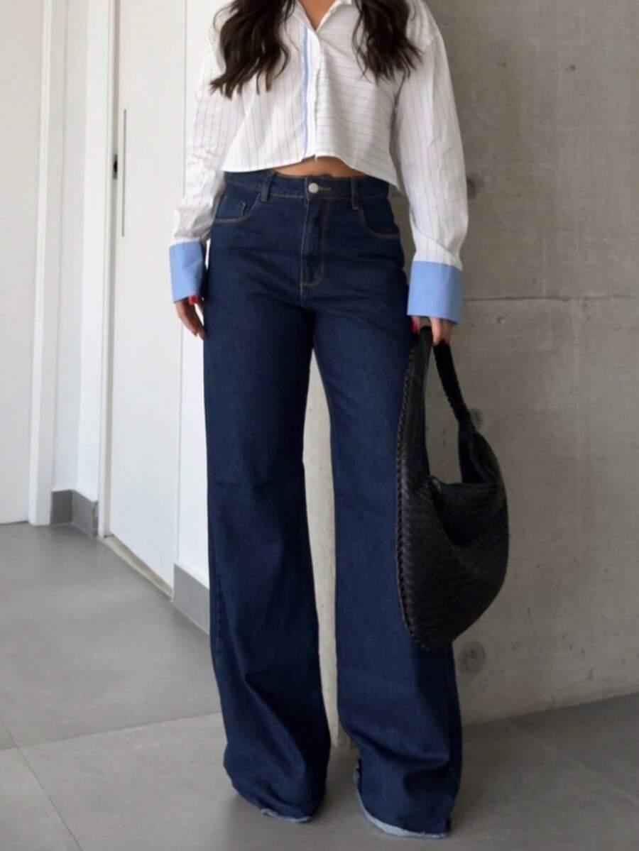 GRANATOWE SPODNIE JEANS