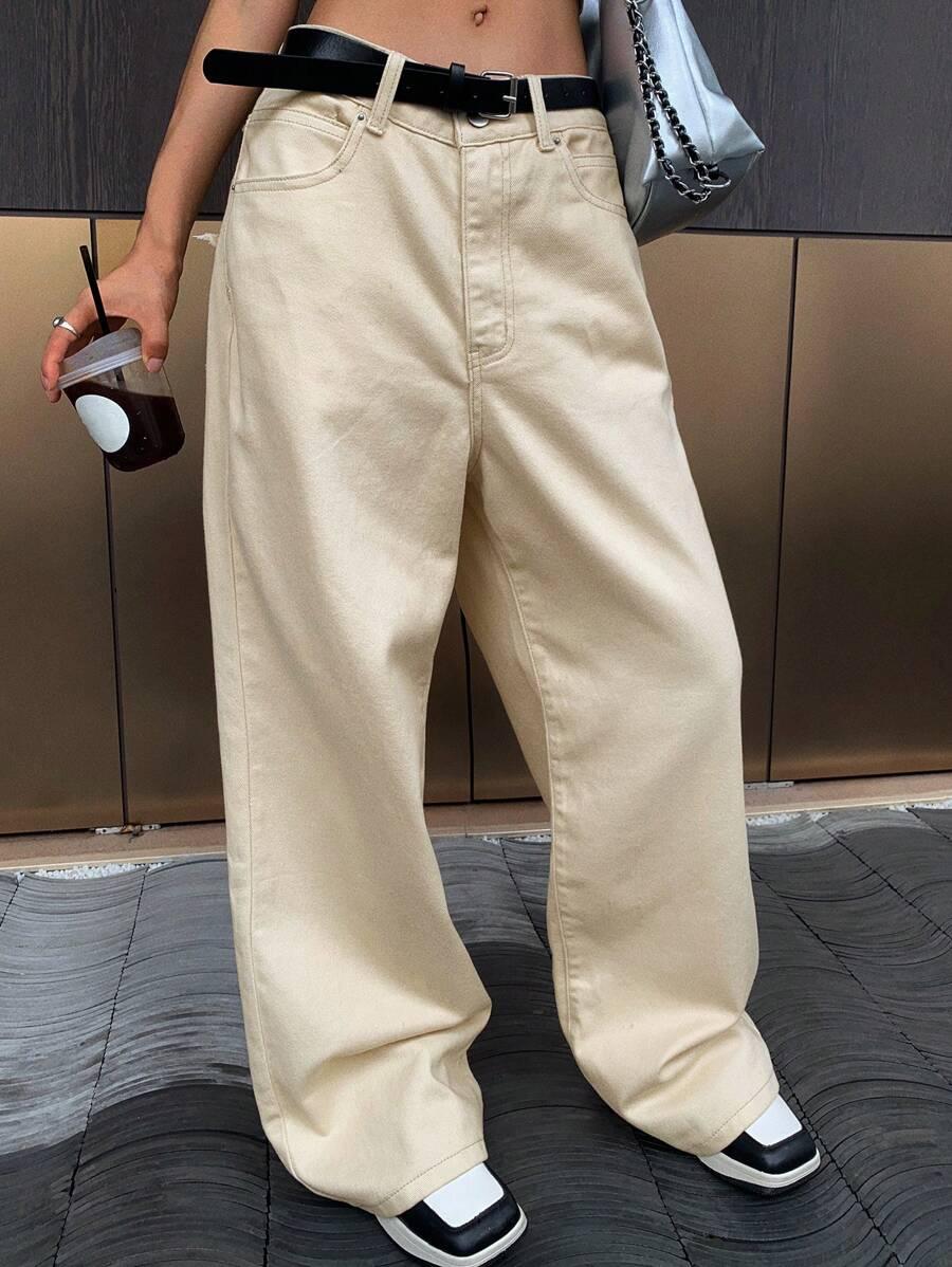 BEŻOWE SPODNIE JEANS