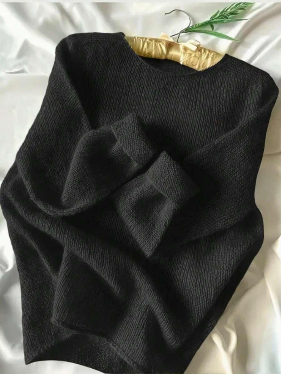 CZARNY SWETER OKRĄGŁY DEKOLT 