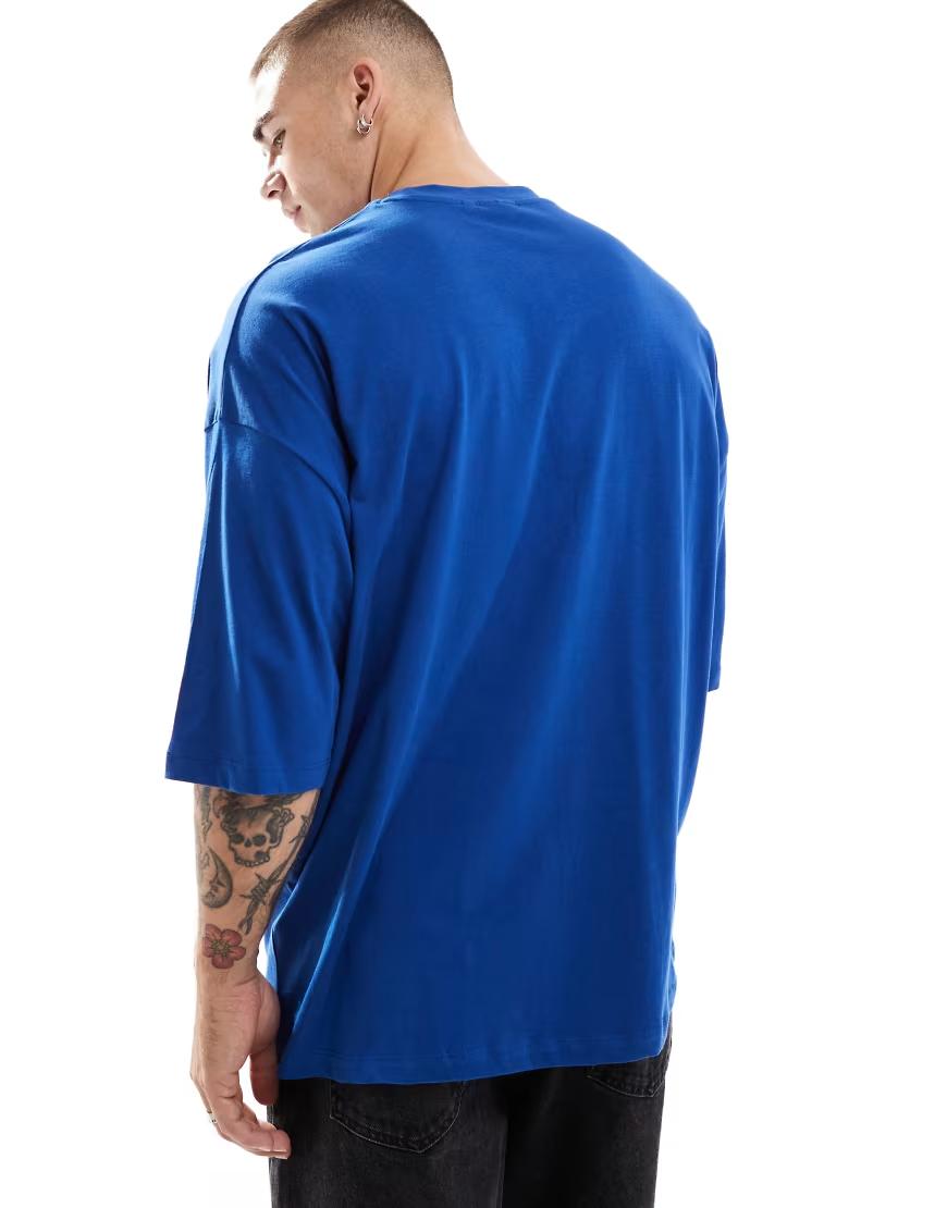 niebieski t-shirt nadruk oversize