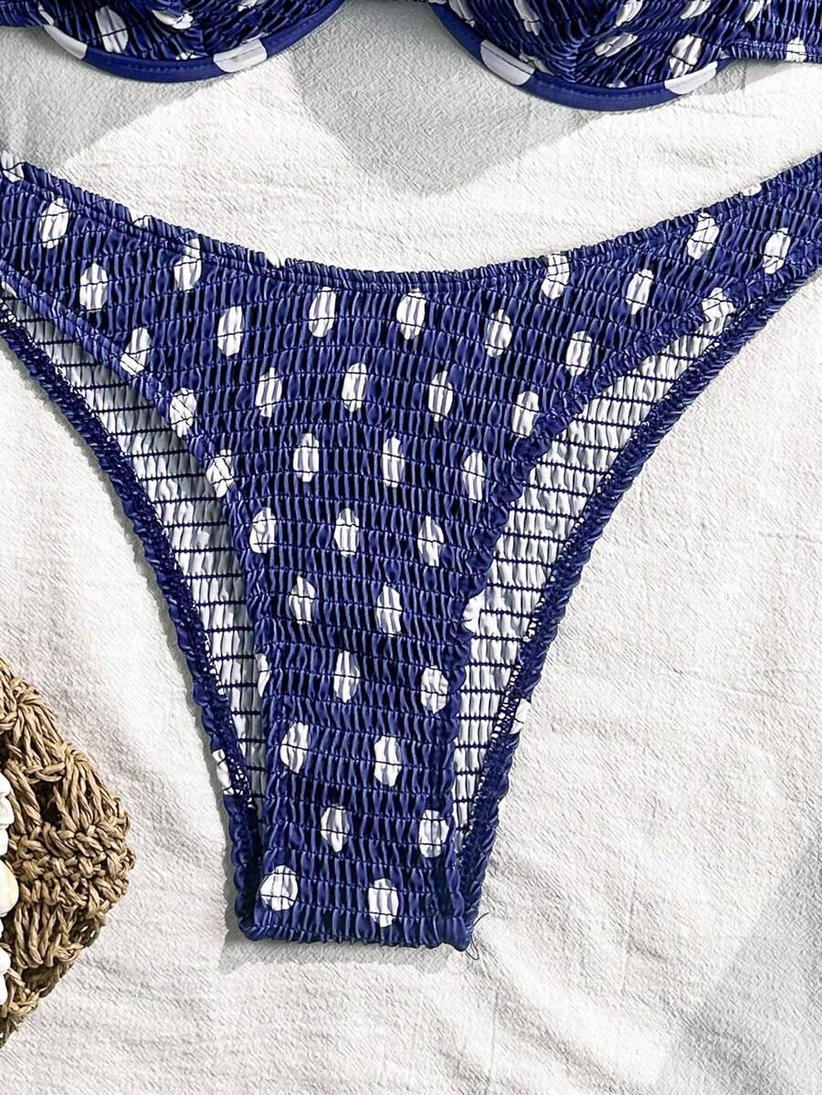 granatowy komplet bikini wzór groszki