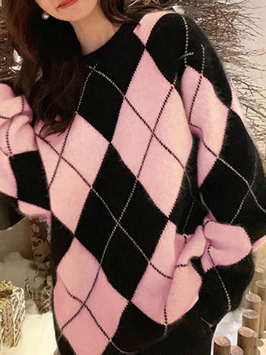SWETER OVERSIZE WZÓR kontrast