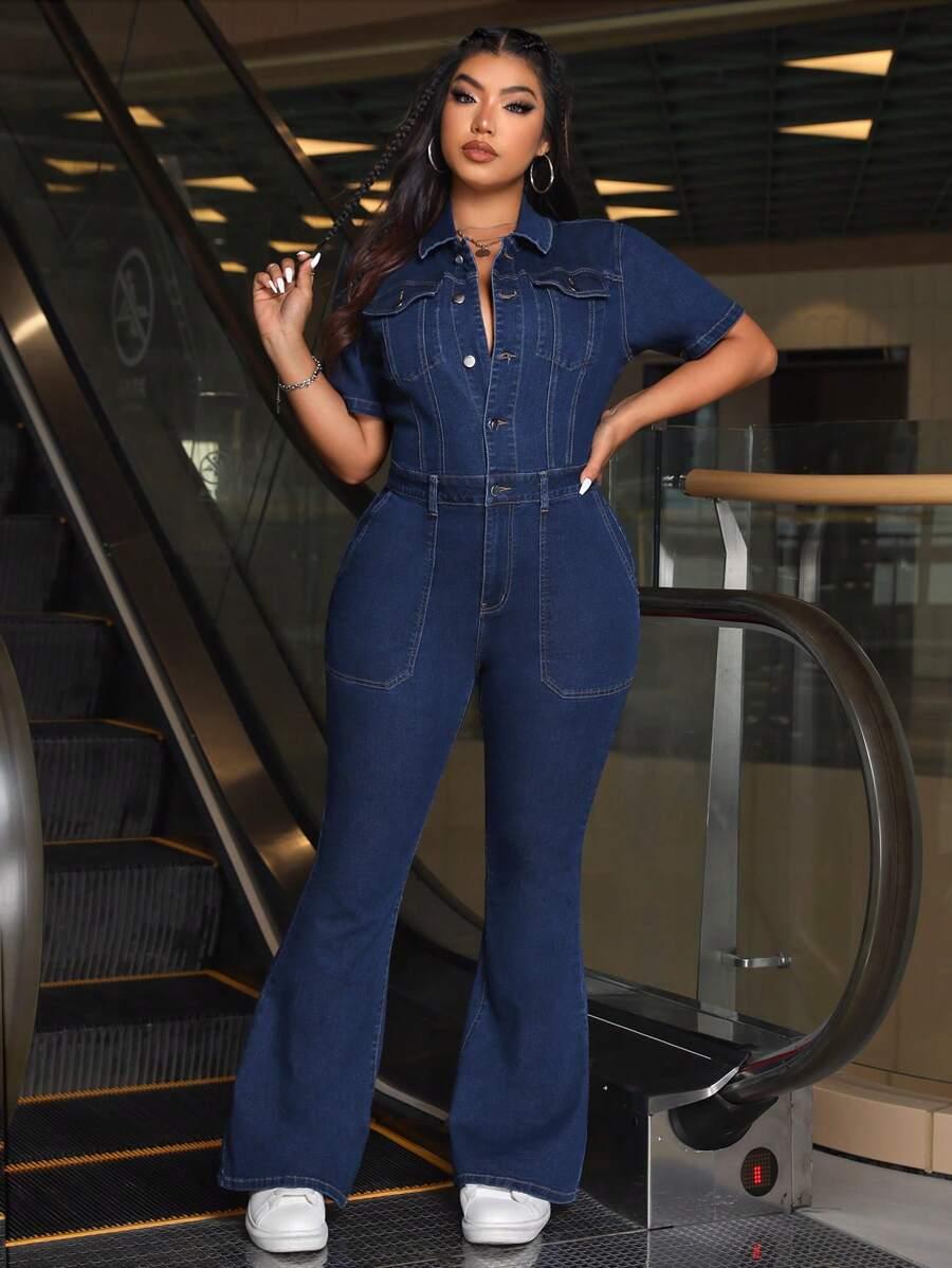 kombinezon jeans krótki rękaw