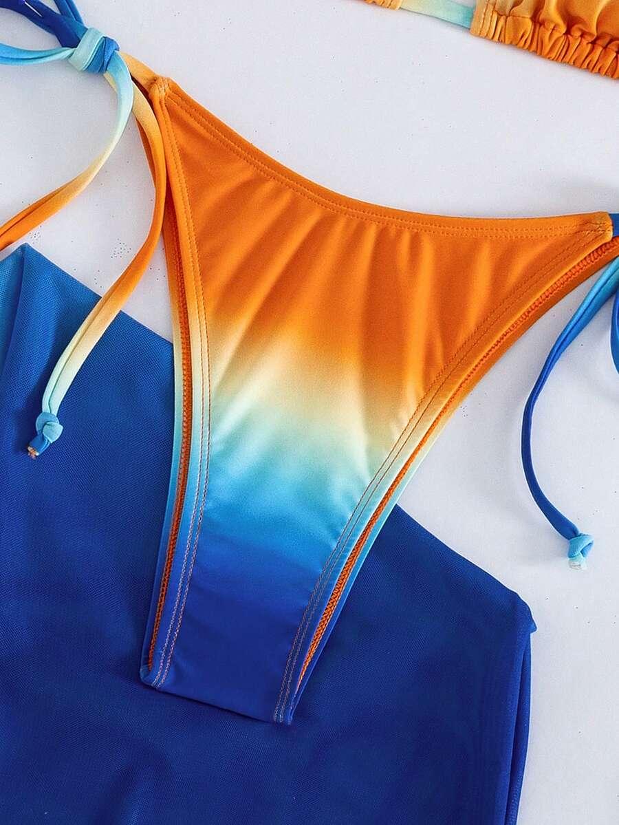 trzyczęściowy komplet bikini pareo ombre