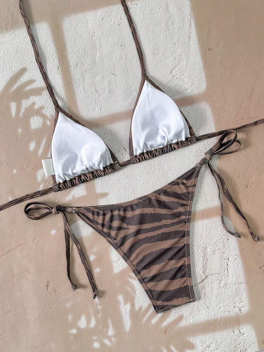 dwuczęściowy strój kąpielowy animal print