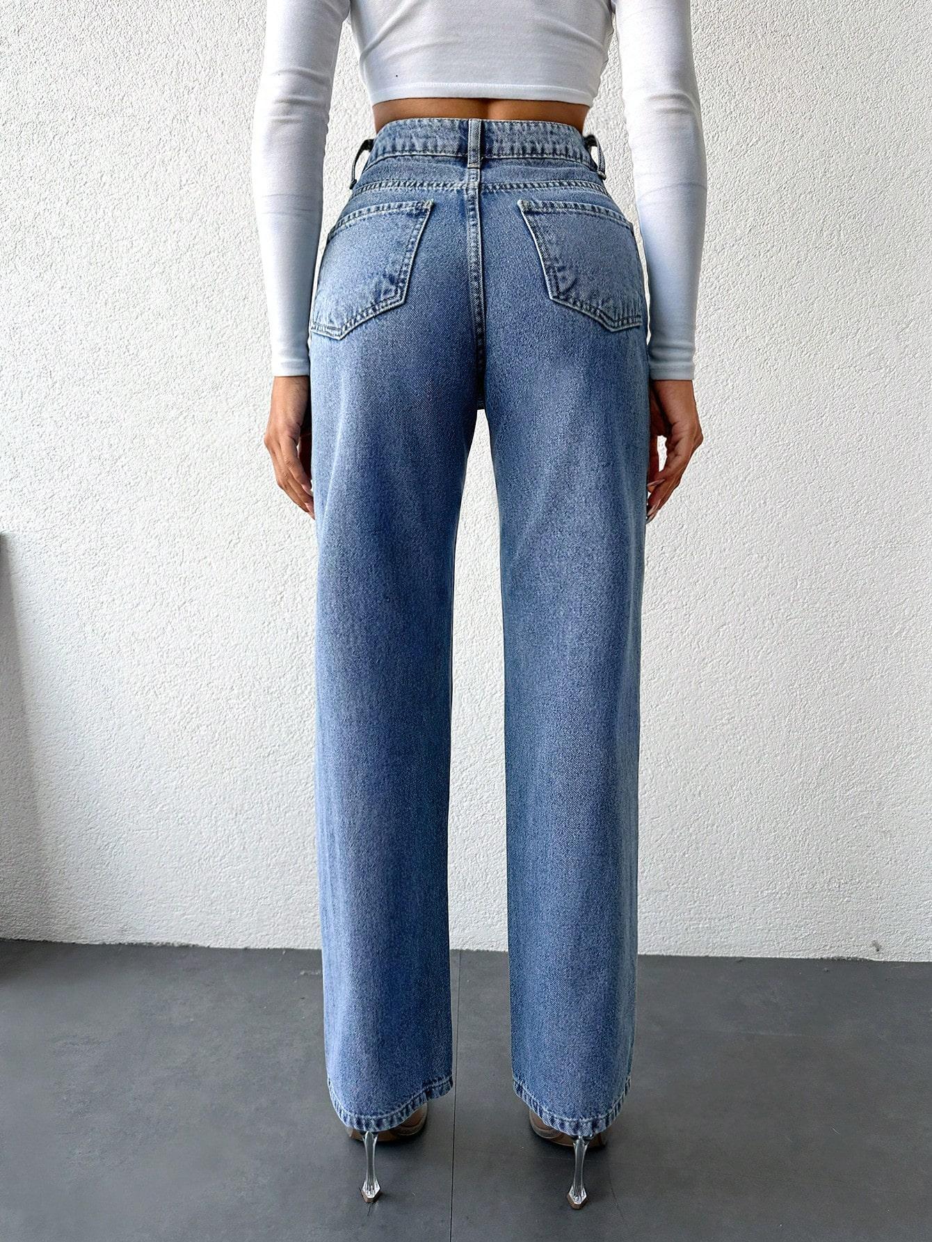 NIEBIESKIE SPODNIE JEANS PROSTA NOGAWKA