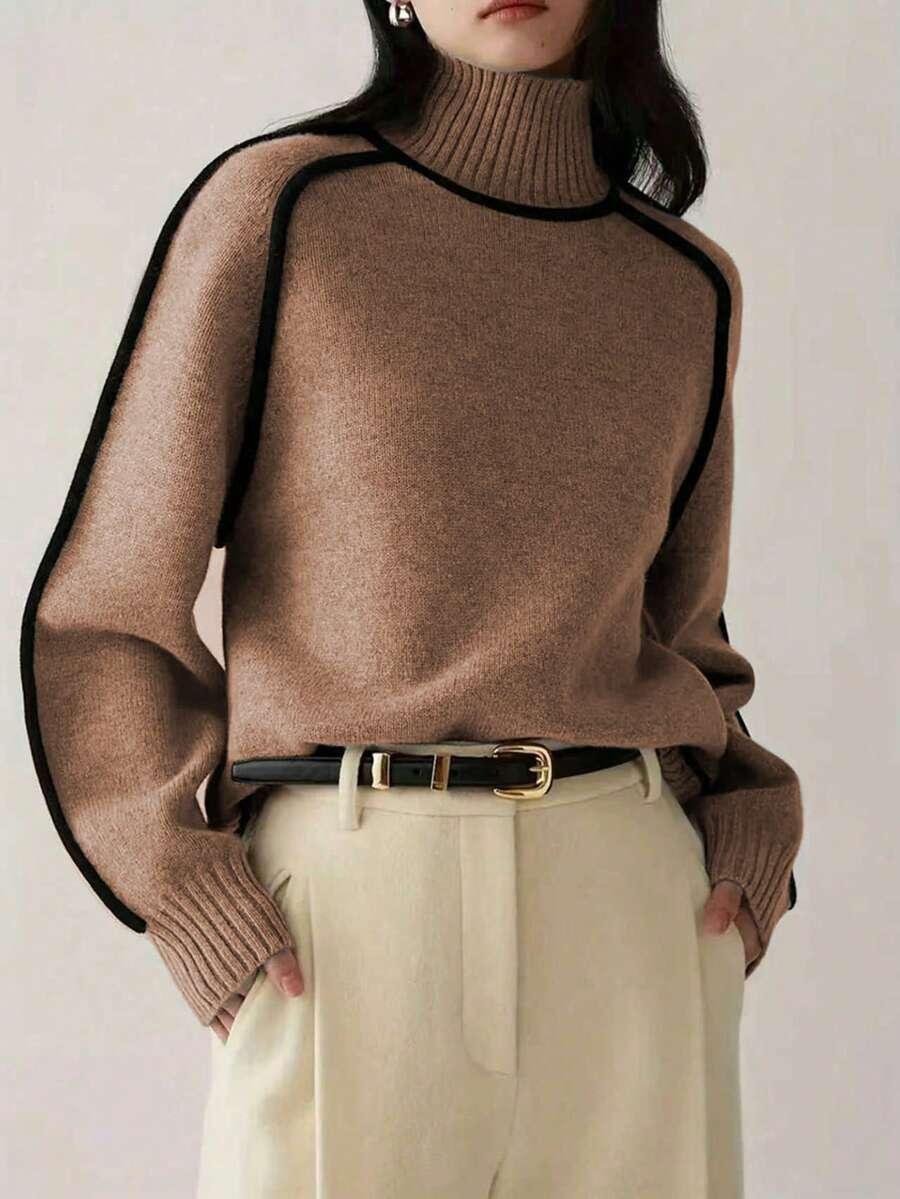 brązowy sweter golf