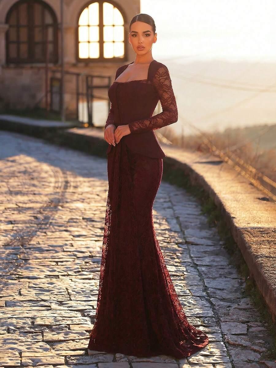 bordowa maxi sukienka