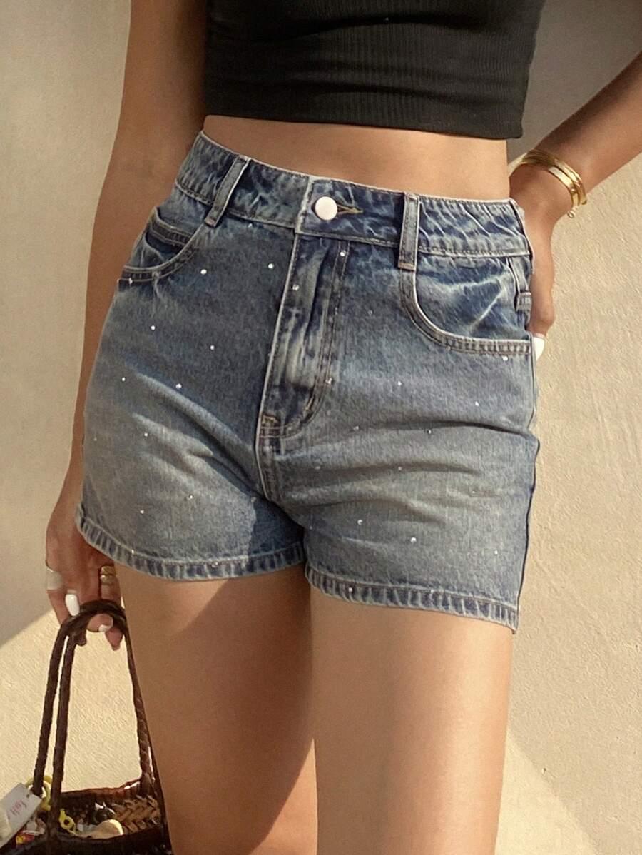 NIEBIESKIE SPODENKI JEANS ZDOBIENIA