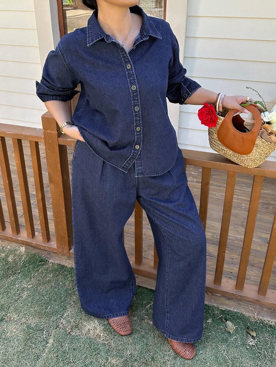 granatowa koszula jeans długi rękaw casual