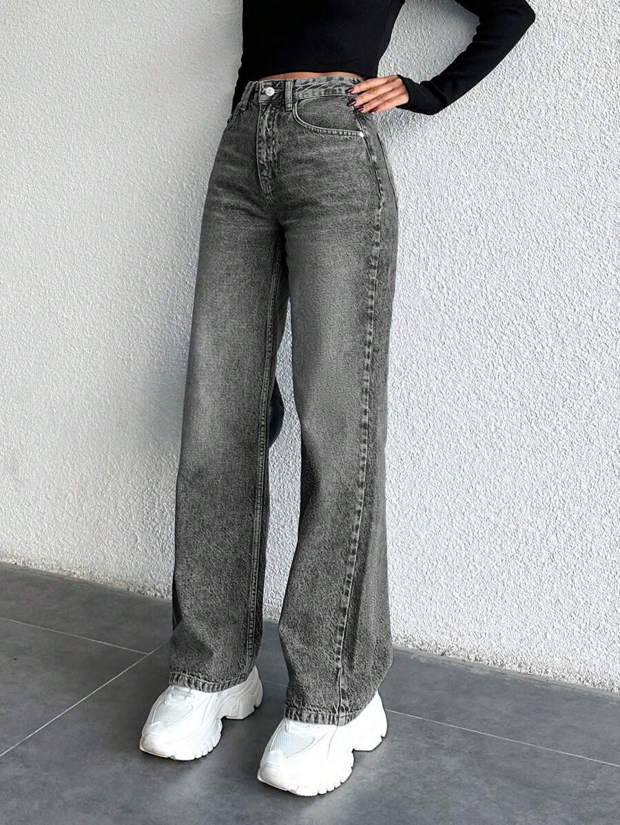 SZARE SPODNIE JEANS WYSOKI STAN 