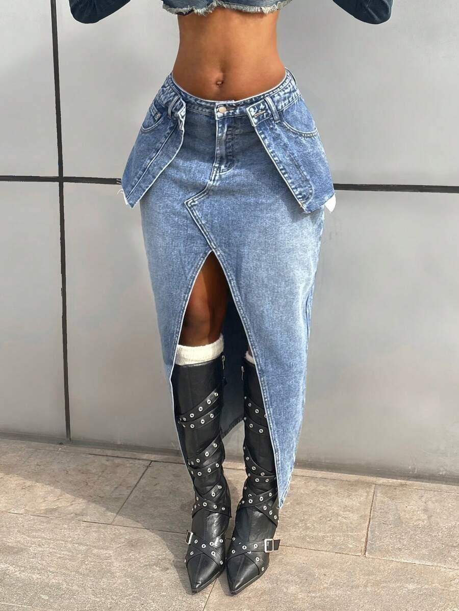 niebieska spódnica jeans