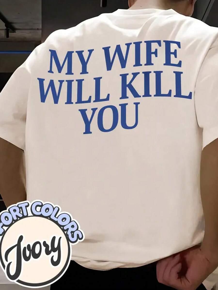 beżowy t-shirt nadruk